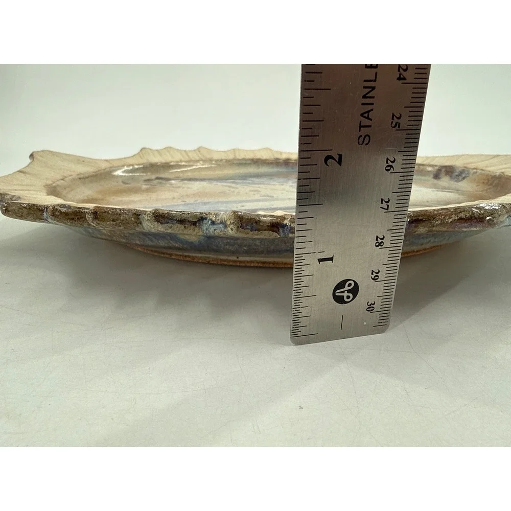 Studio Pottery Abstract Glaze‎ Jagged Rim Platter Signed Artisan Serving Tray